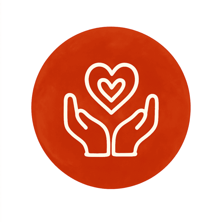 Hands surrounding a heart in warm, supportive colors.