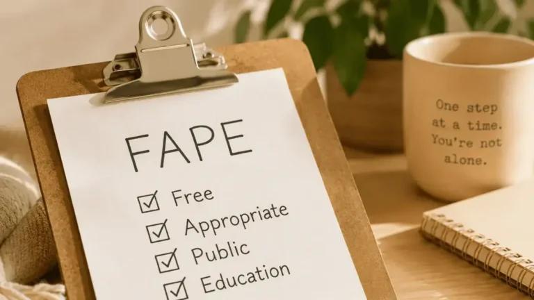 Binder with a checklist of what is FAPE?