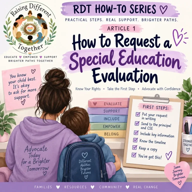 Image showing mom and child and how to request an evaluation